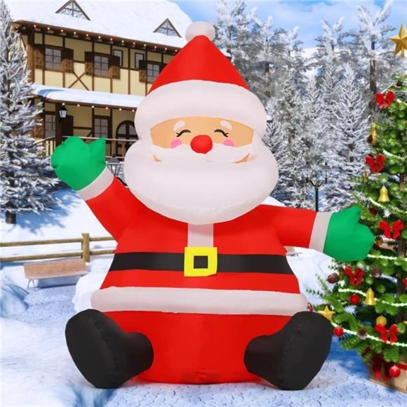 5 FT Christmas Inflatables Sitting Santa Claus Happy Face with Built-in LEDs - Picture 4 of 6